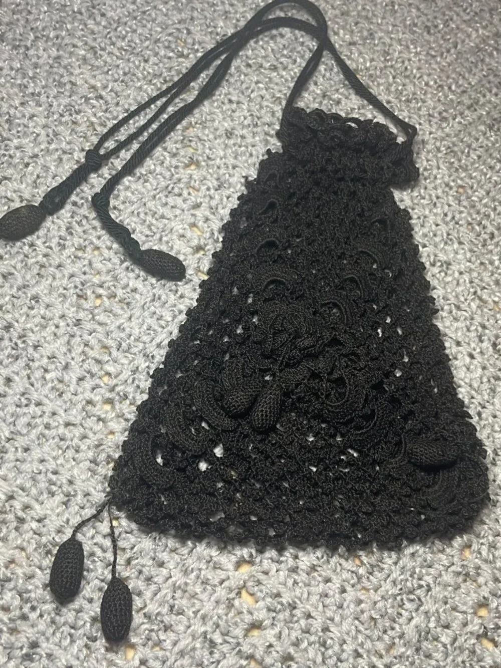 Victorian Black Crochet Lace Mourning Bag / Purse plus | Key chain holder
